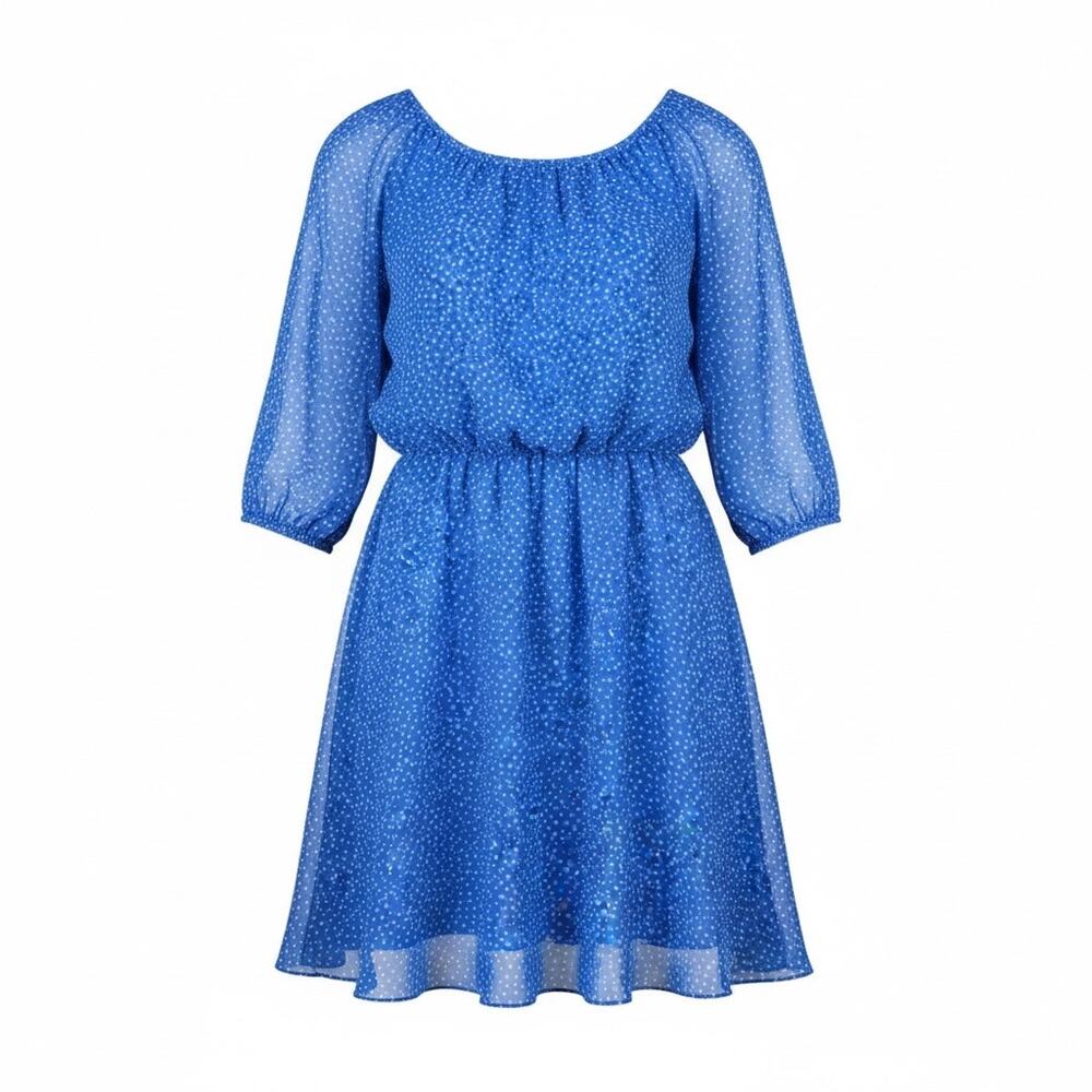 Speechless Crepe Party Dress Girls 10 Blue Polka Dot 3/4 Sleeve Ruched Top Lined